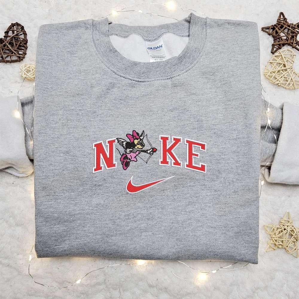 Minnie Mouse Cupid x Nike Embroidered Sweatshirt Walt Disney Characters Embroidered Shirt Best Valentines Day Gift Ideas for Family