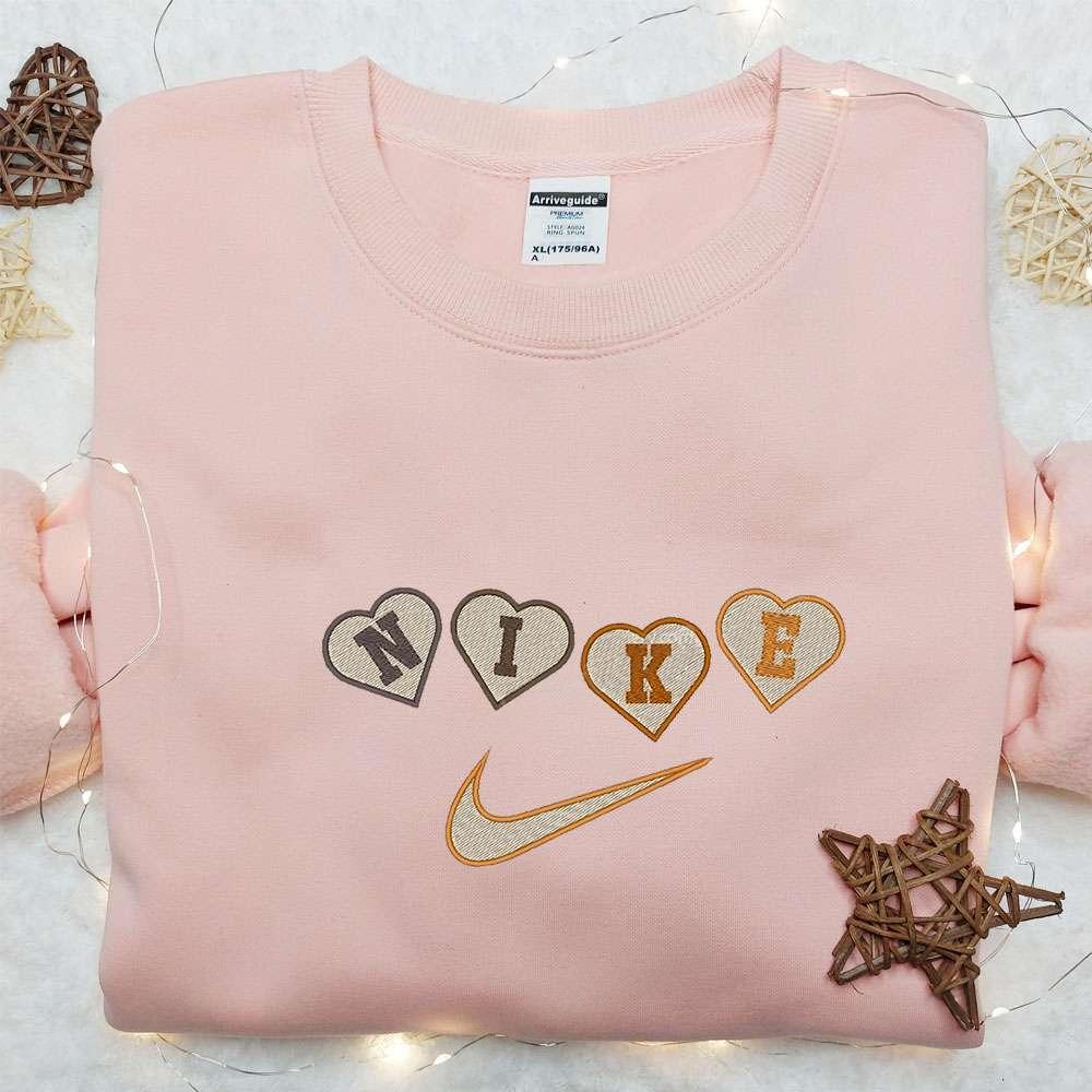 Nike x Heart Embroidered Sweatshirt Custom Embroidered Shirt Best Valentines Day Gift Ideas