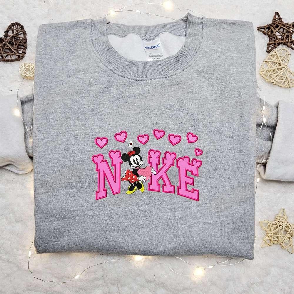 Nike x Retro Minnie Hearts Embroidered Shirt Disney Characters Embroidered Sweatshirt Valentine Embroidered Hoodie