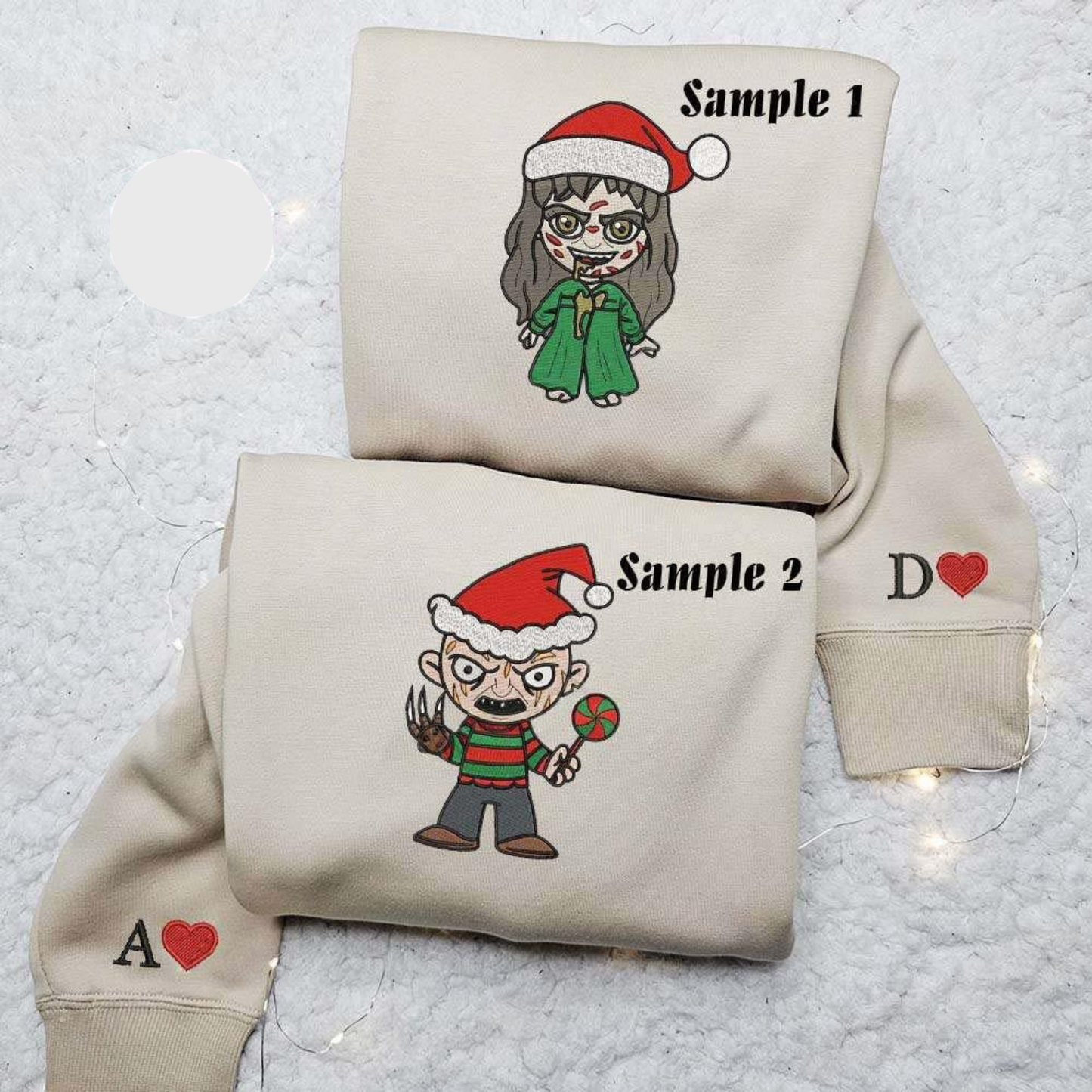 Chibi Regan And Freddy Krueger Horror Christmas Halloween Embroidered Couples Shirts