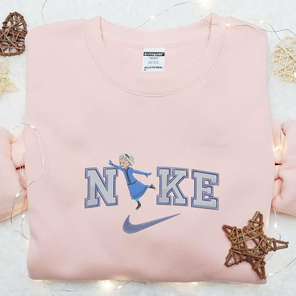 Baby Elsa Skating x Nike Embroidered Shirt Disney Frozen Embroidered Hoodie Best Gift For Girls