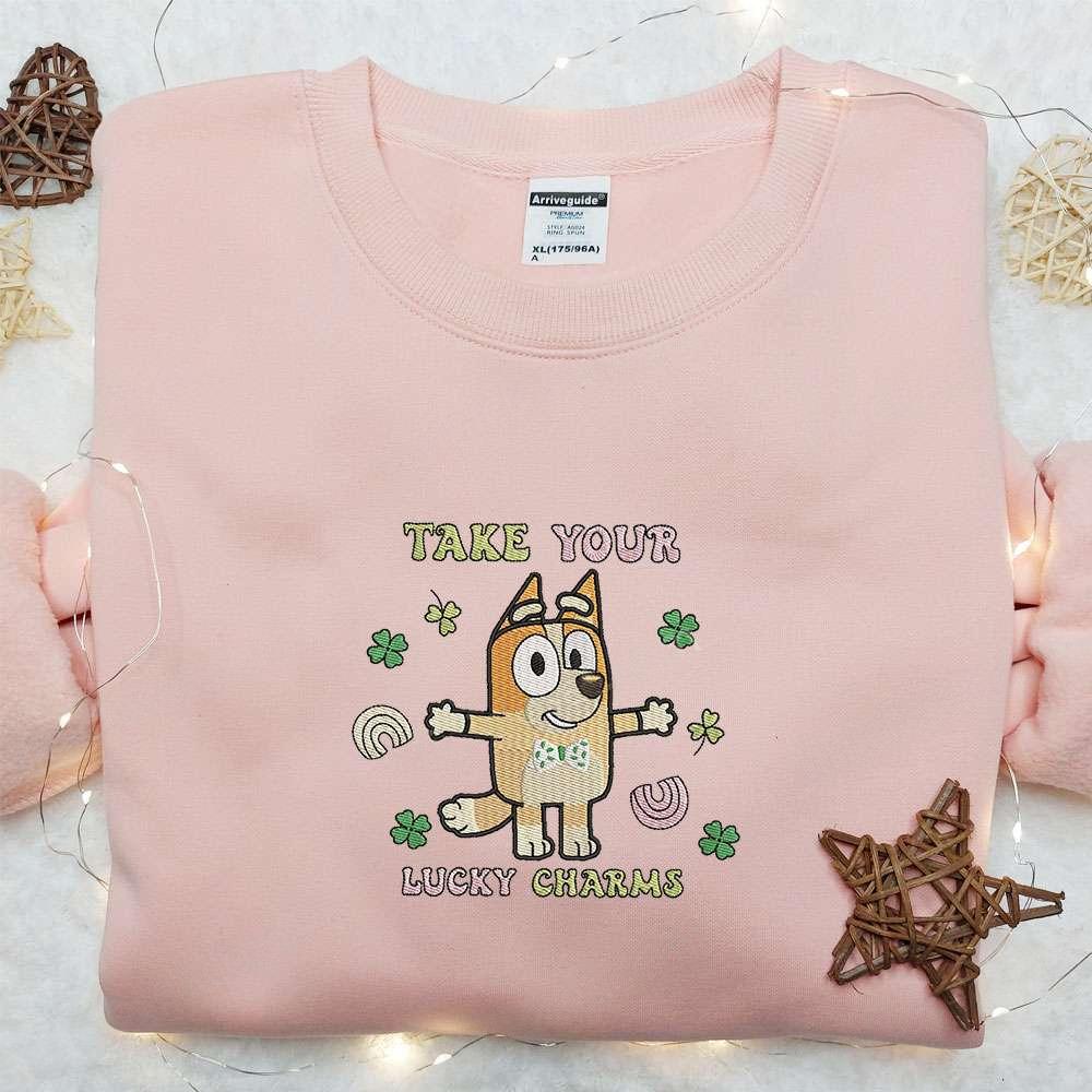 Bingo Take Your Lucky Charms Embroidered Shirt Bluey Cartoon Embroidered Hoodie Best Saint Patricks Day Gift Idea