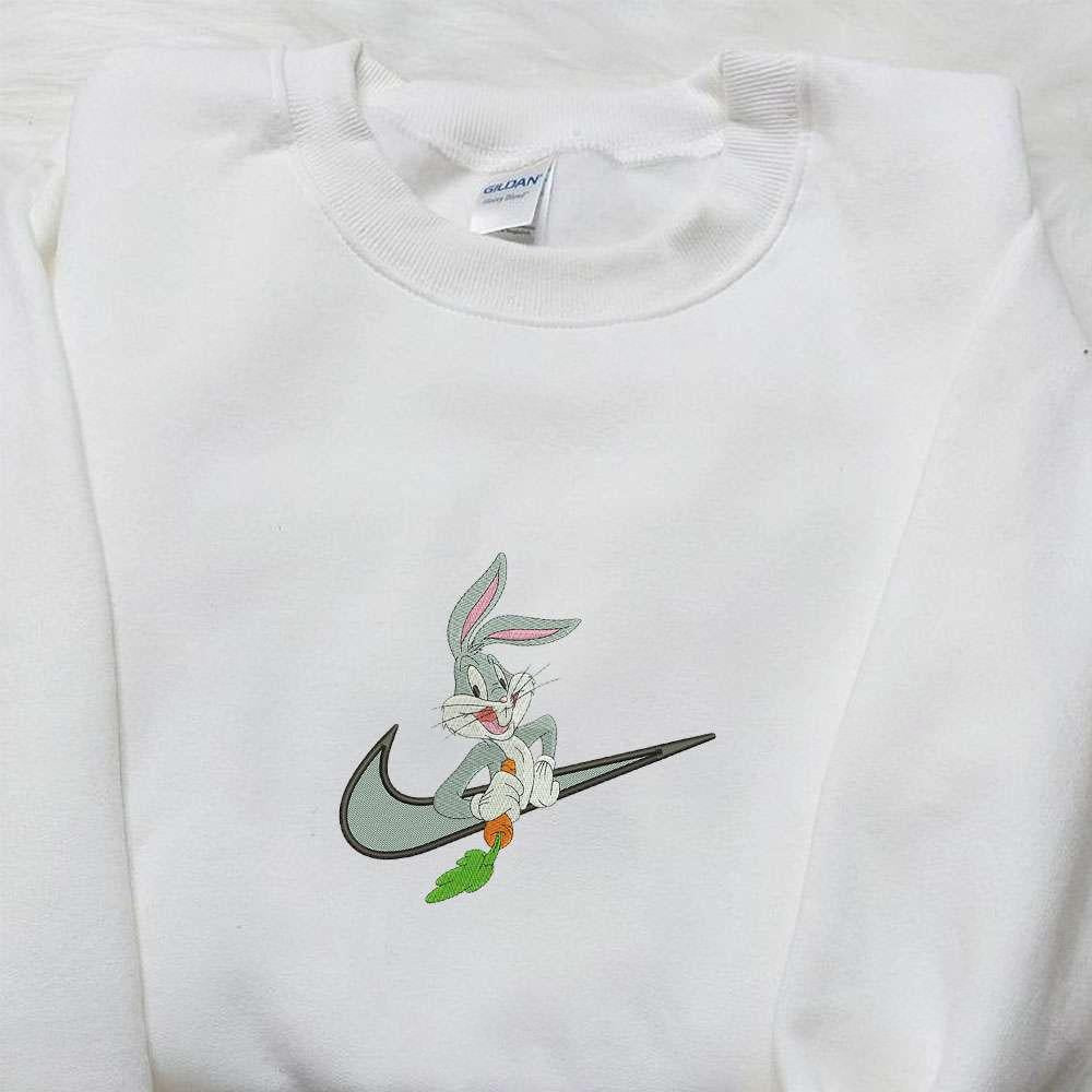 Bugs Bunny Eating Carrot x Nike Swoosh Embroidered Shirt Disney Looney Tunes Embroidered Hoodie Nike Inspired Embroidered Sweatshirt
