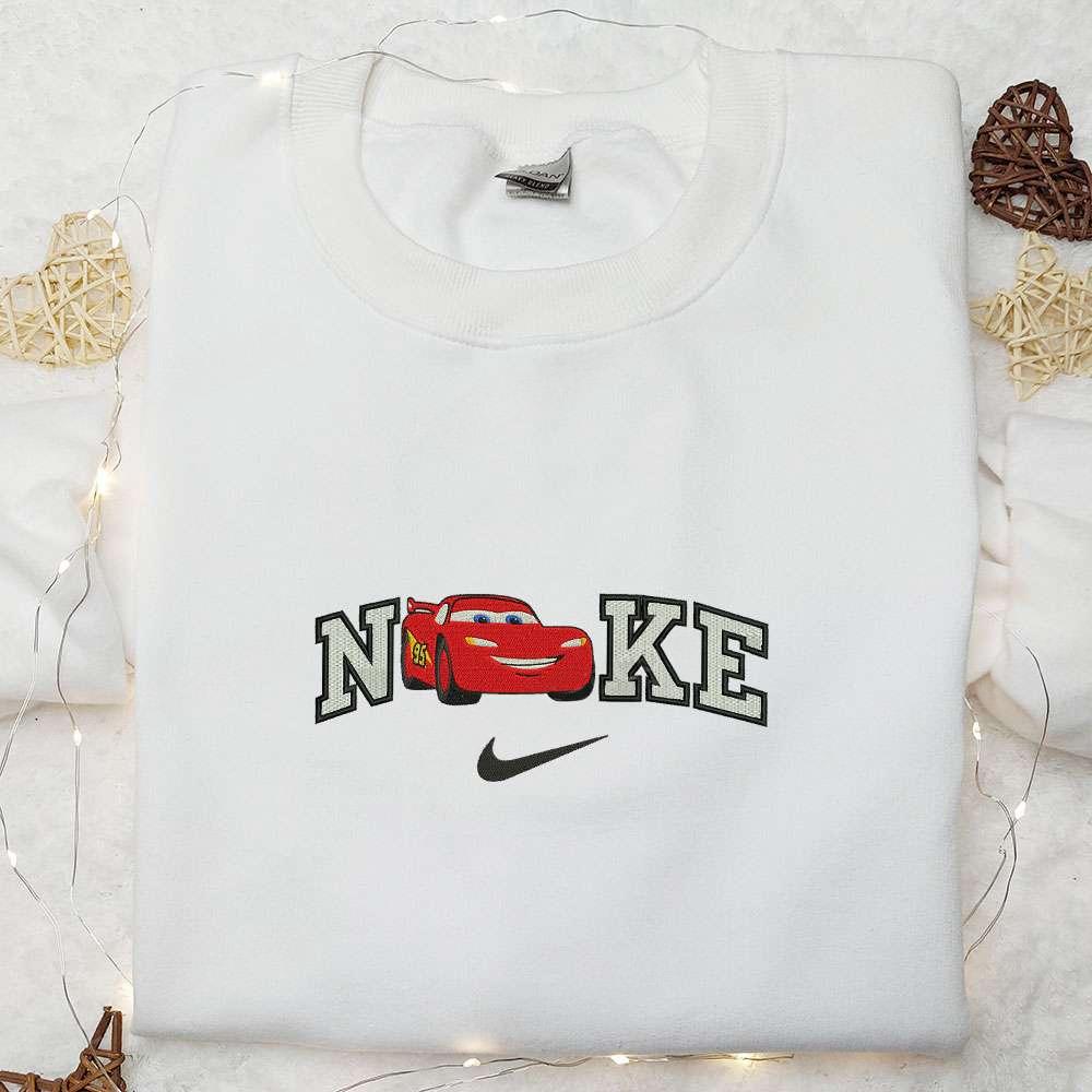 Nike x Lightning McQueen Pixar Cars Embroidered Sweatshirt Disney Pixar Cars Embroidered Hoodie Custom Nike Embroidered T shirt