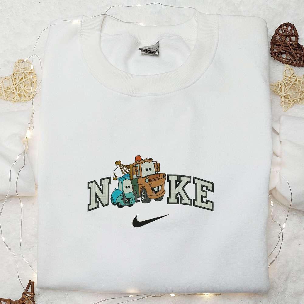 Nike X Tow Mater And Guido Cars Embroidered Shirt Pixar Cars Disney Cartoon Embroidered Sweatshirt Nike Inspired Embroidered Hoodie