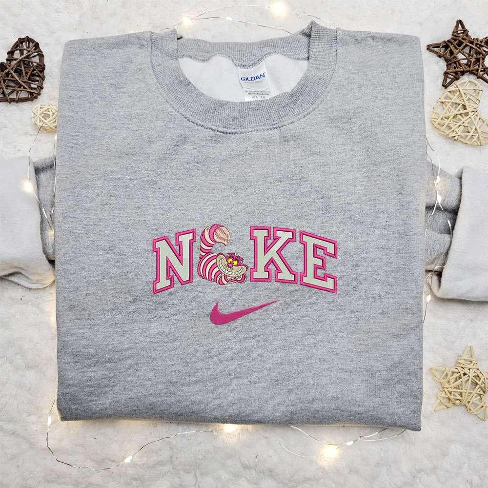 Pink Chesire Cat X Nike Embroidered Shirt Disney Alice In Wonderland Embroidered Hoodie Cartoon Embroidered Sweatshirt