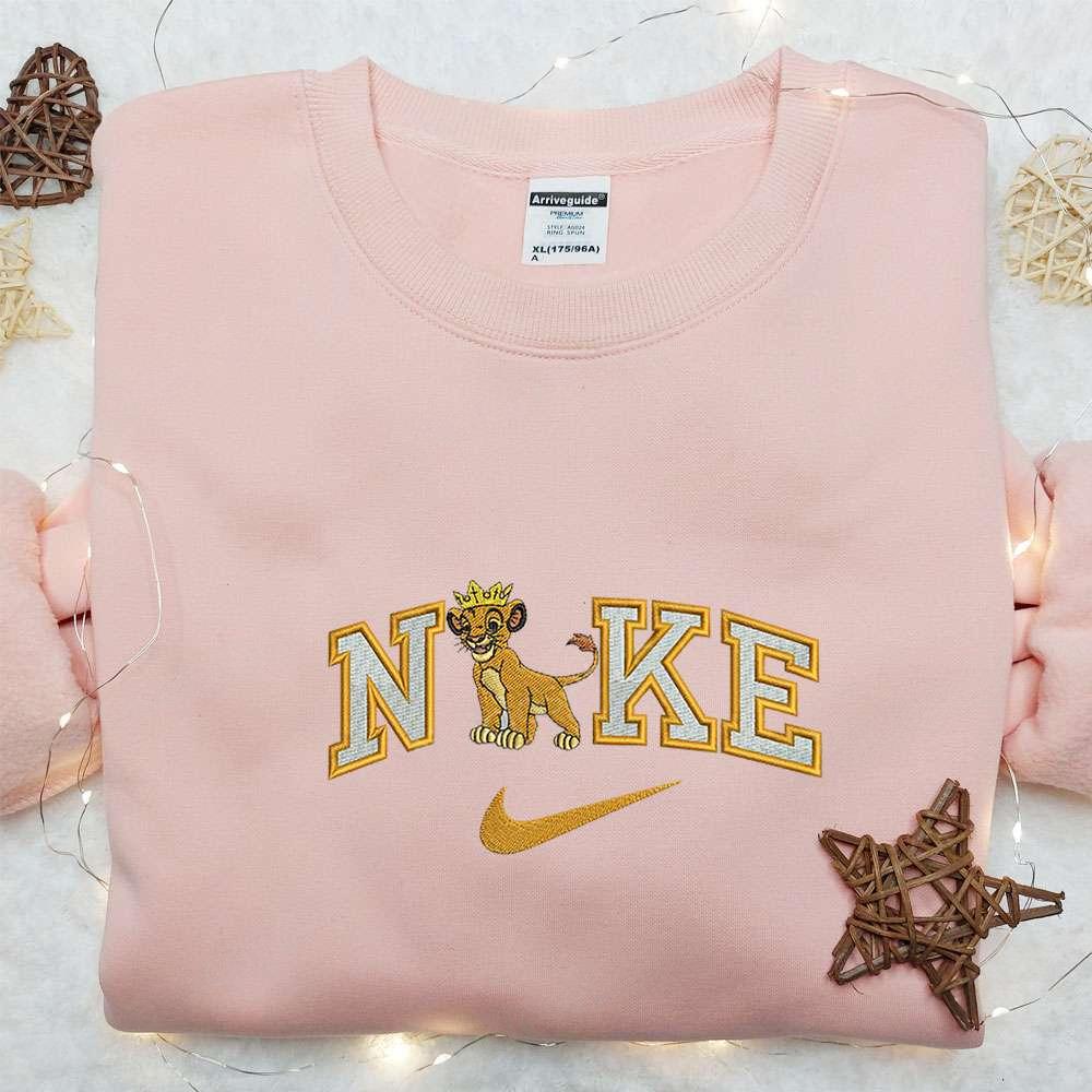 Simba With Crown X Nike Embroidered Shirt Disney Characters Embroidered Hoodie Nike Inspired Embroidered Sweatshirt