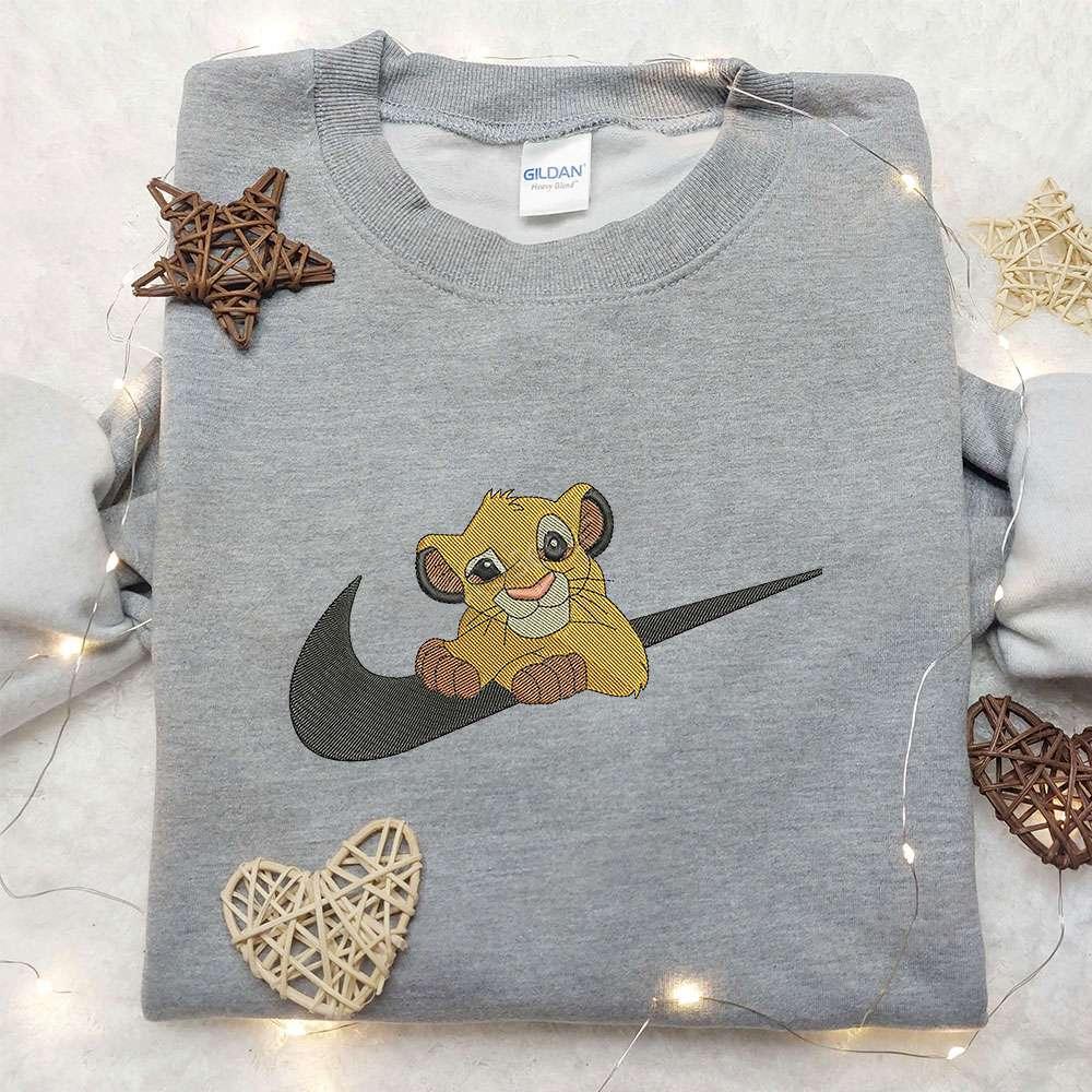 Simba X Nike Swoosh Embroidered Sweatshirt The Lion King Disney Embroidered Shirt Nike Inspired Embroidered Shirt