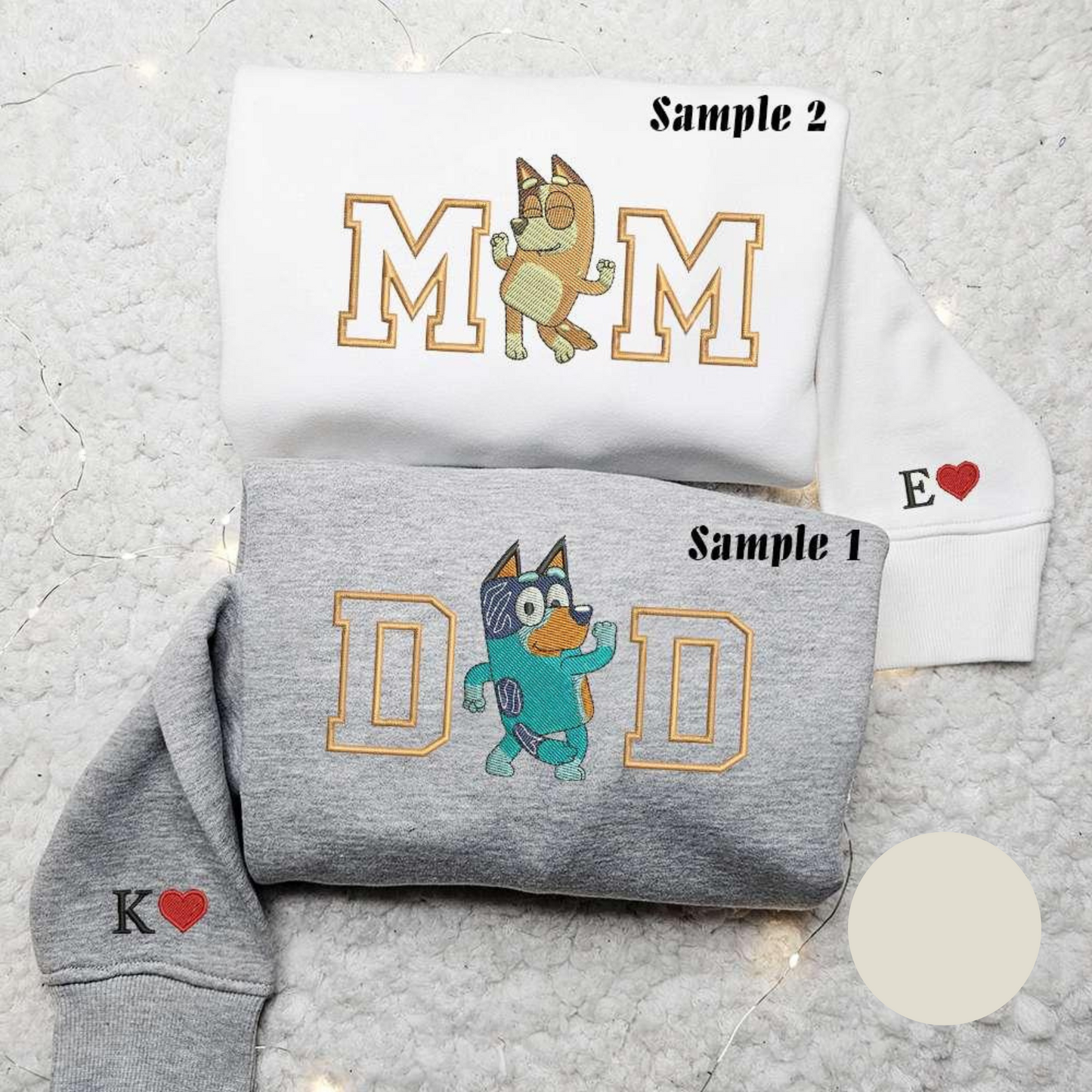 Bingo and Bluey Mom Dad Embroidered Hoodie Couple Embroidered Sweatshirt Best Gifts for Family