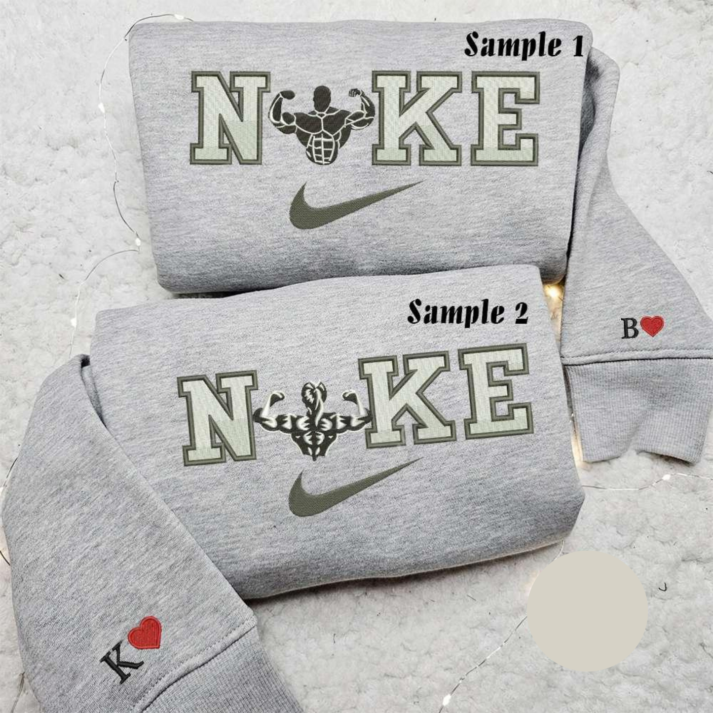 Bodybuilder Man And Woman x Nike Couple Embroidered Shirt Valentines DayEmbroidered Hoodie Nike Inspired Embroidered Sweatshirt