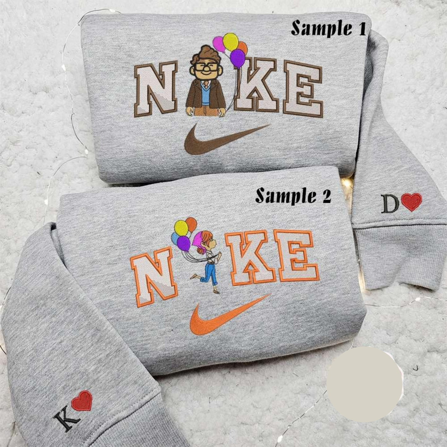 Carl And Ellie x Nike Couple Embroidered Shirt Disney Pixar Up Embroidered Hoodie Valentines Day Embroidered Sweatshirt