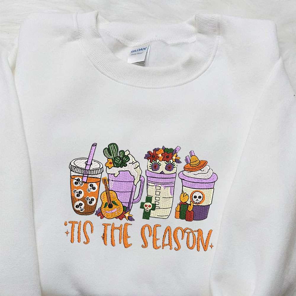 Autumn Tis The Season Latte Embroidered Shirt Vintage Embroirdered Shirt Best Halloween Gifts for Family