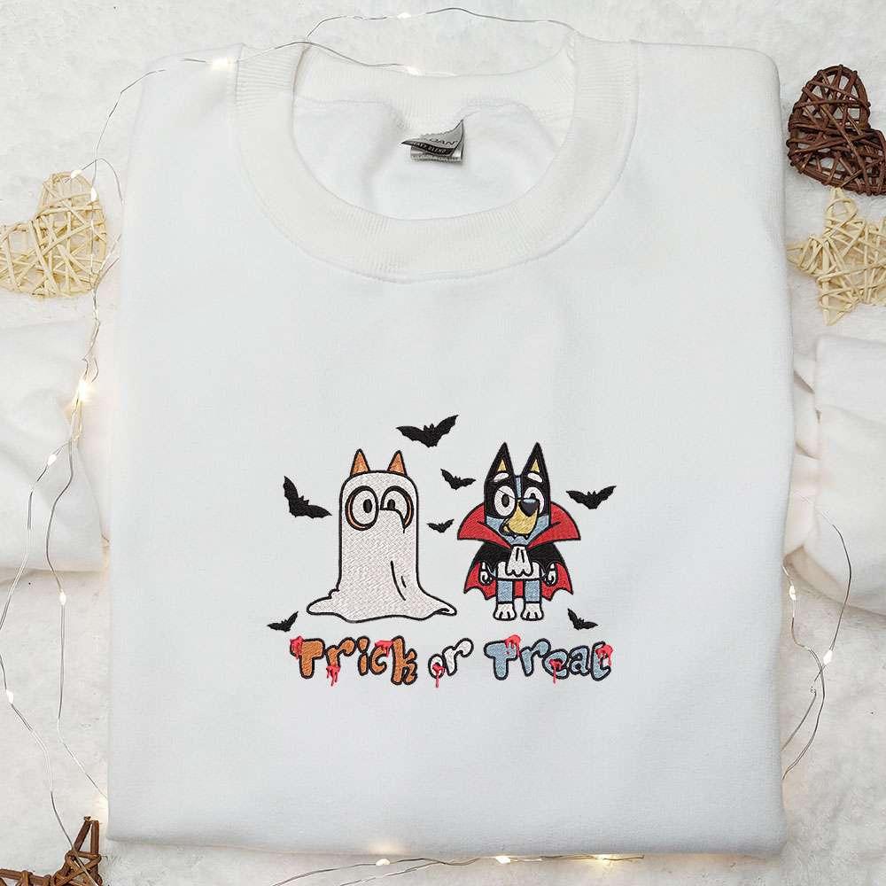 Bluey Trick Or Treat Halloween Embroidered Shirt Halloween Embroidered Shirt Best Halloween Gifts for Family