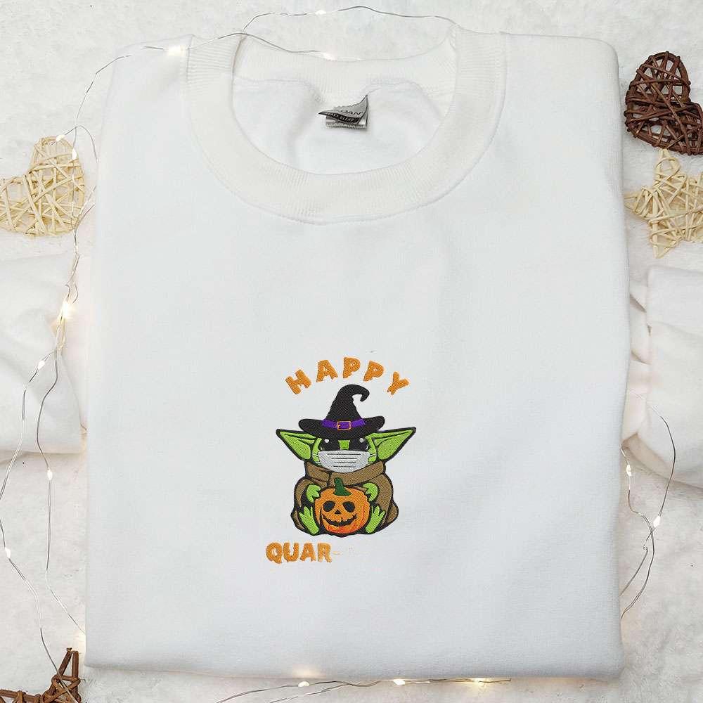 Baby Yoda Pumpkin Happy Quaroteen Embroidered Sweatshirt Halloween Embroidered Hoodie Best Gifts for Family