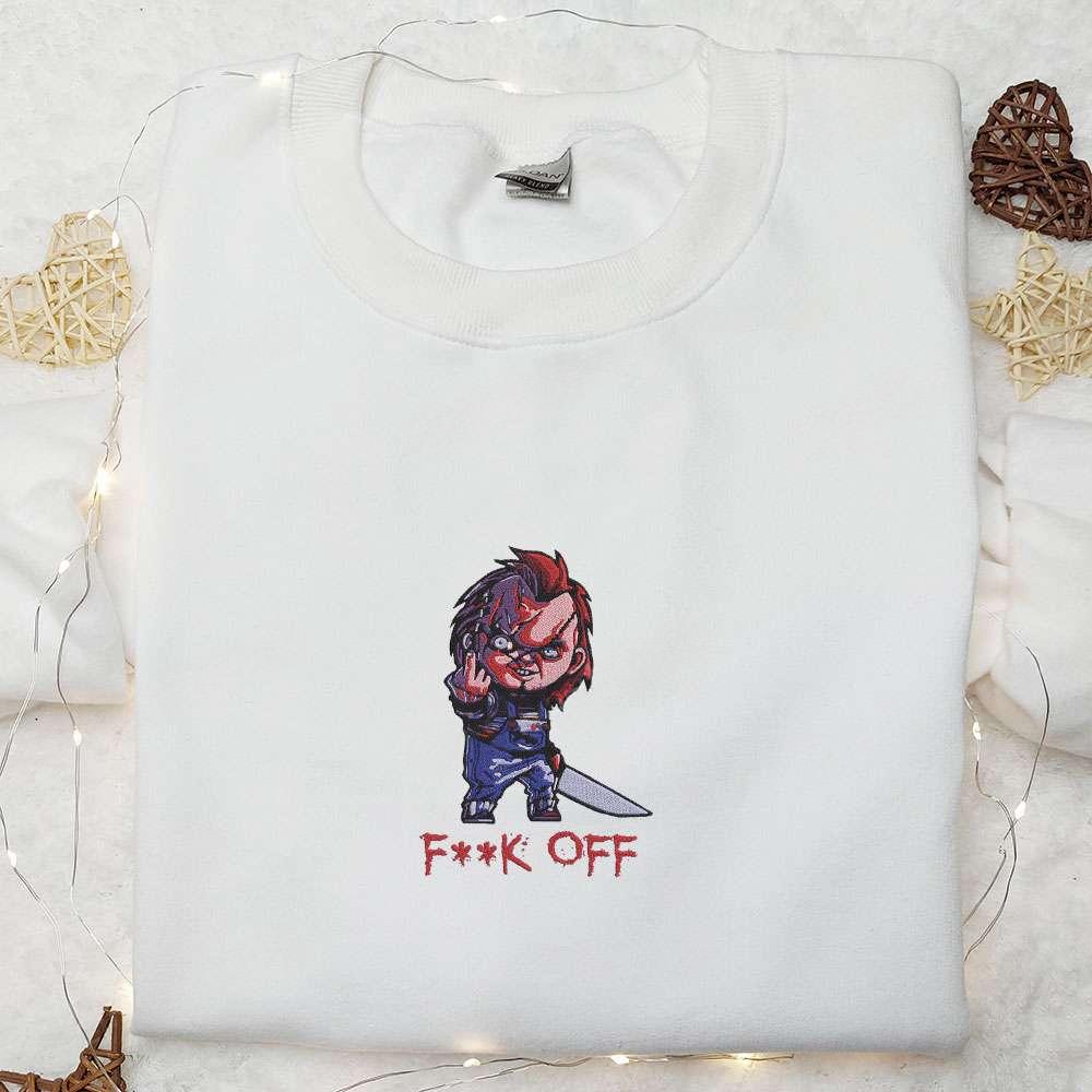Chucky Fuck Off Embroidered Shirt Halloween Movie Embroidered Shirt Best Gifts for Halloween Lovers