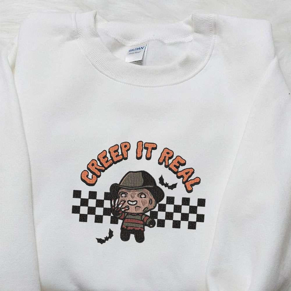 Creep It Real Freddy Krueger Embroidered Sweatshirt Halloween Horror Movie Embroidered Shirt Best Gift Ideas