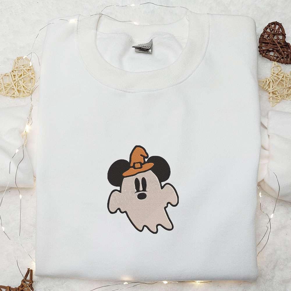 Cute Mickey Ghost Witch Hat Embroidered Shirt Happy Halloween Embroidered Shirt Best Halloween Gifts for Family