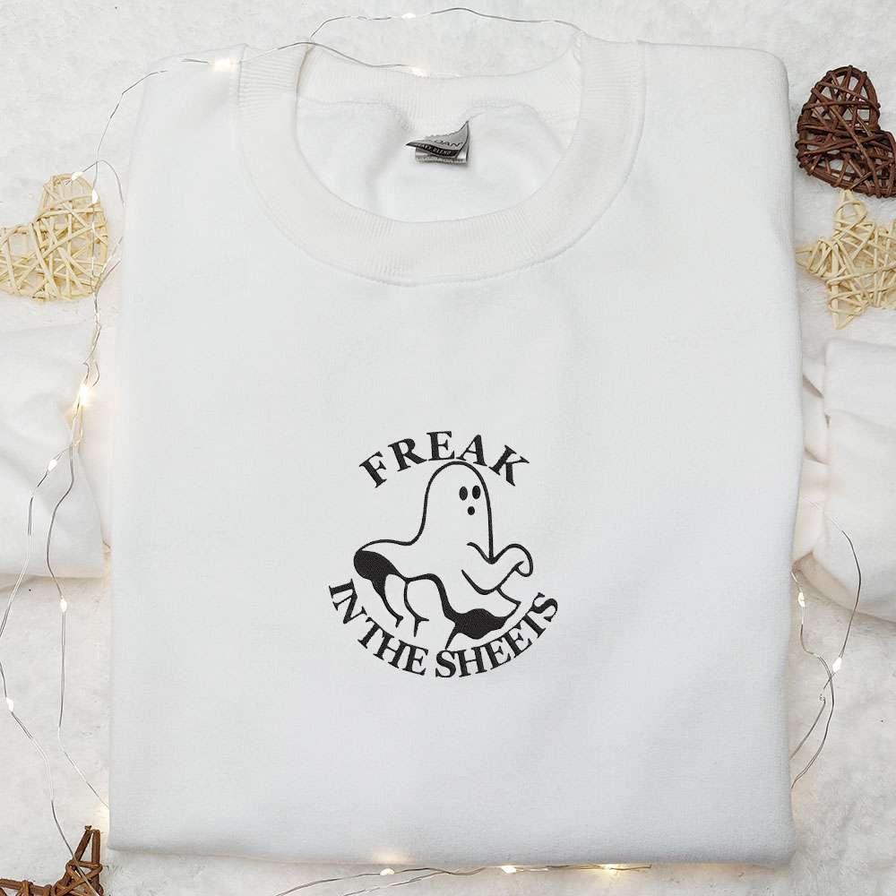 Freak In The Sheets Ghost Embroidered Sweatshirt Cute Halloween Embroidered Hoodie Best Halloween Gift Ideas