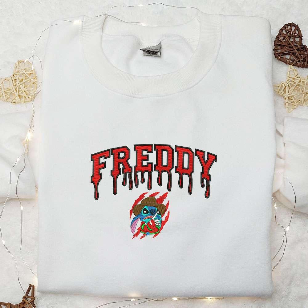 Freddy Krueger x Stitch Embroidered Sweatshirt Silhouette Horror Movies Embroidered Hoodie Disney Halloween Gifts
