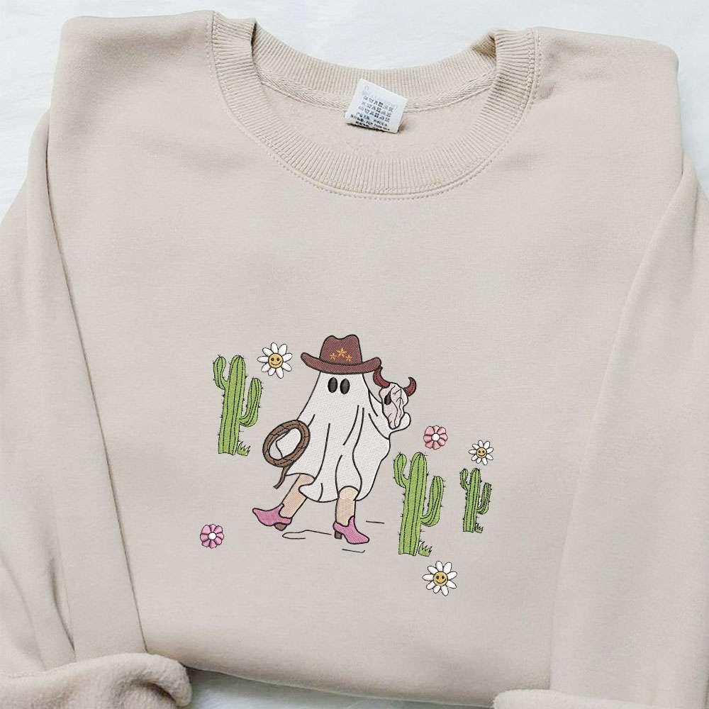 Western Cowboy Ghost Embroidered Sweatshirt Halloween Embroidered Shirt Best Gifts For Family