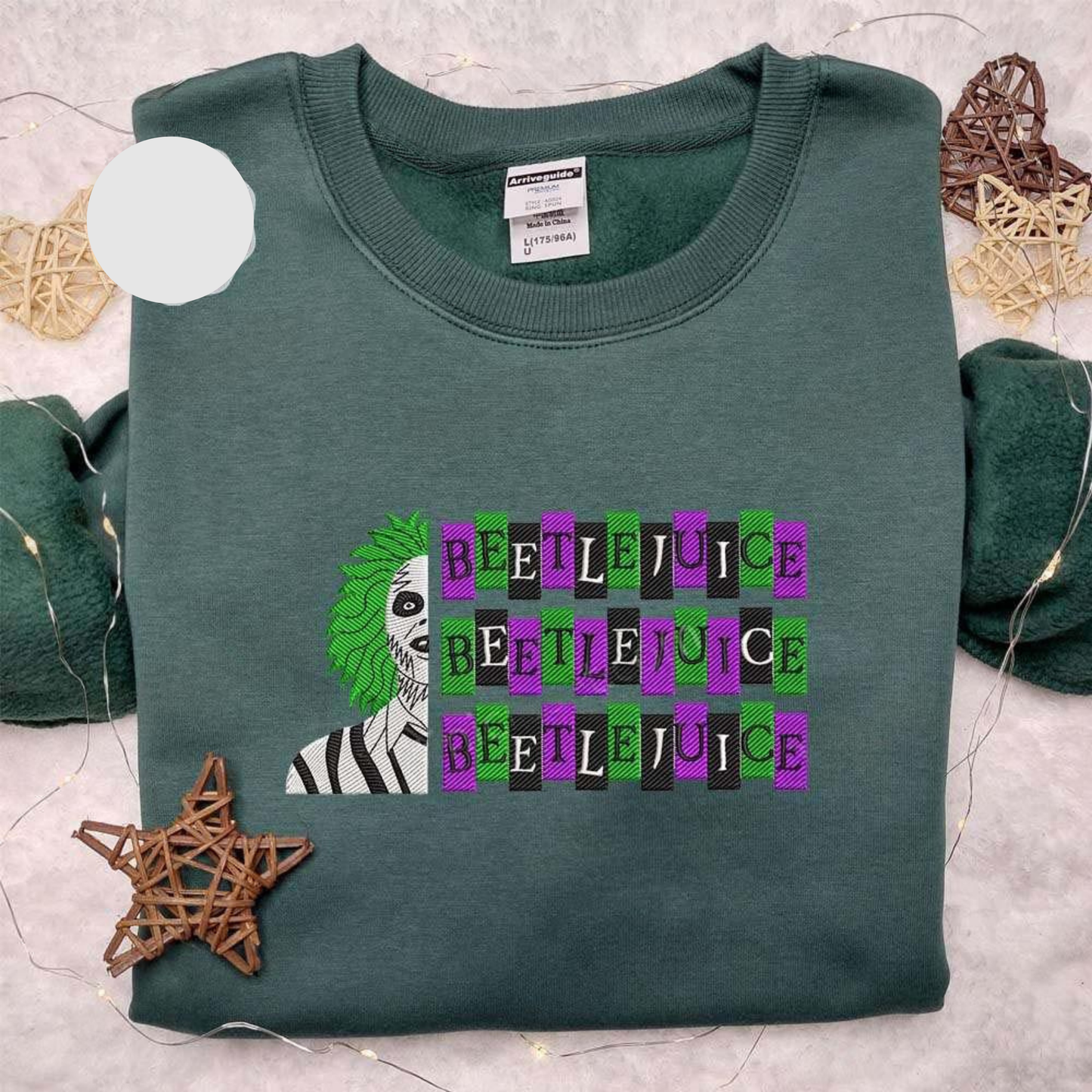 Beetlejuice Triple Name Line Blocks Halloween Embroidered Shirt