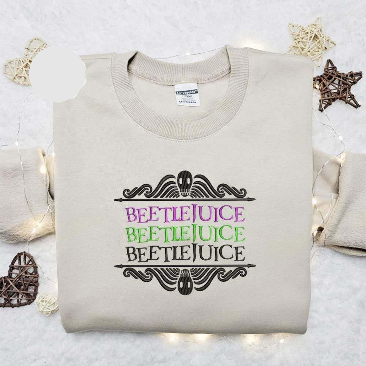 Beetlejuice Triple Line Gothic Style Halloween Embroidered Shirt