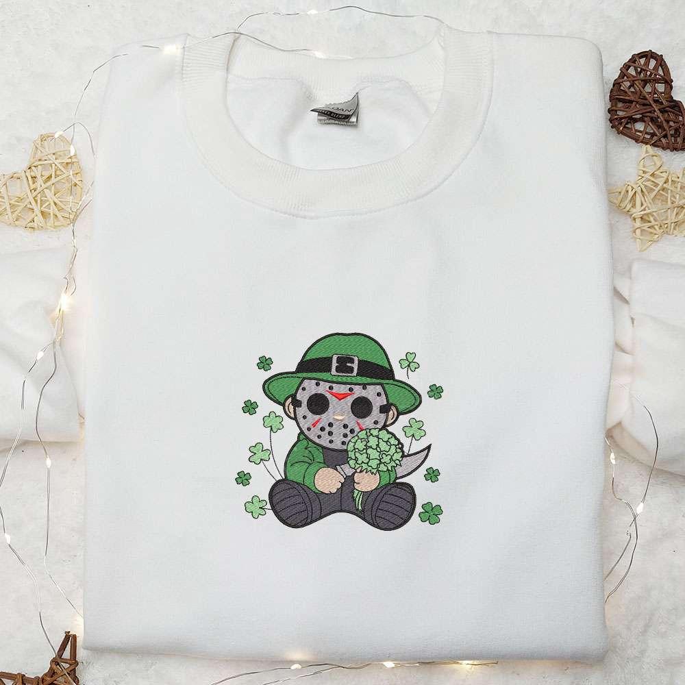 Chibi Michael Myers Shamrock Embroidered Shirt Horror Movie Embroidered Hoodie Saint Patricks Day Gift Ideas