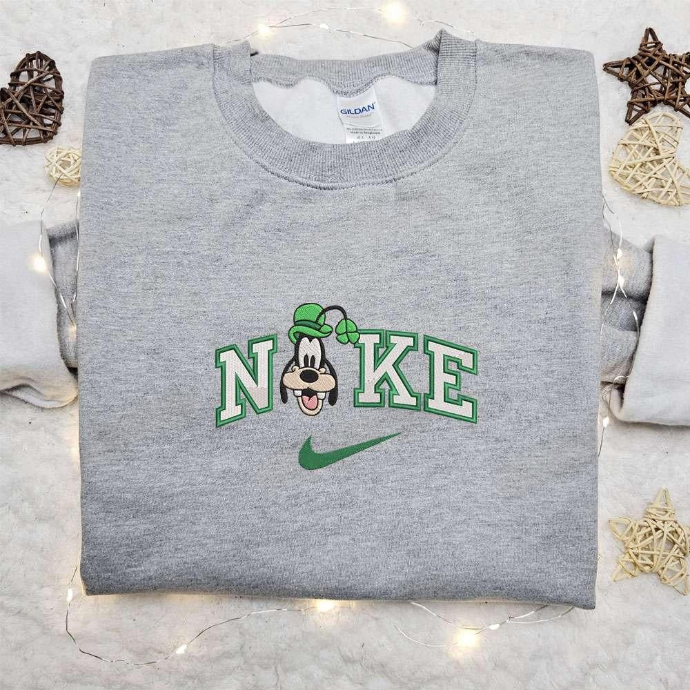 Goofy Wears Shamrock Hat x Nike Embroidered Shirt Disney Characters Embroidered Shirt Saint Patricks Day Embroidered Hoodie