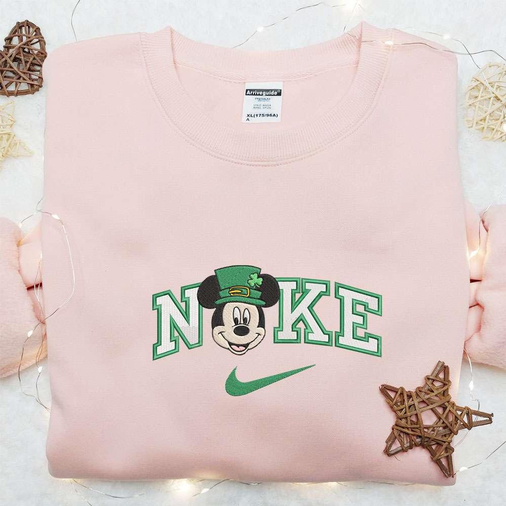 Mickey Wears Shamrock Hat x Nike Embroidered Shirt Disney Characters Embroidered Shirt Saint Patricks Day Embroidered Hoodie