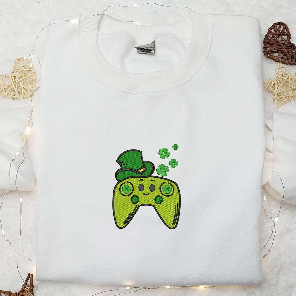 Lucky Game Controller Embroidered Shirt Saint Patricks Day Embroidered Hoodie Best Holiday Gift Ideas
