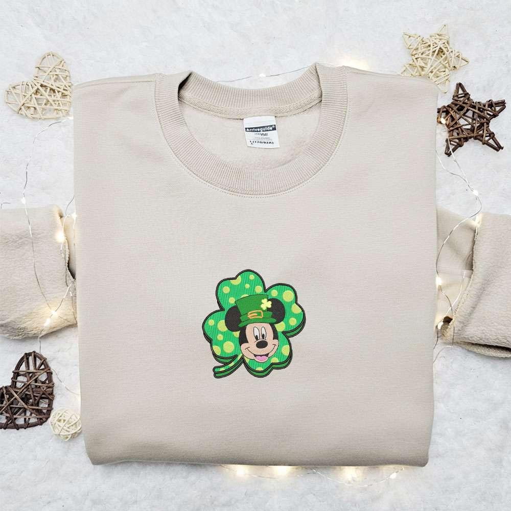 Mickey Mouse Saint Patricks Day Embroidered Shirt Disney Characters Embroidered Hoodie Saint Patricks Day Gift Idea