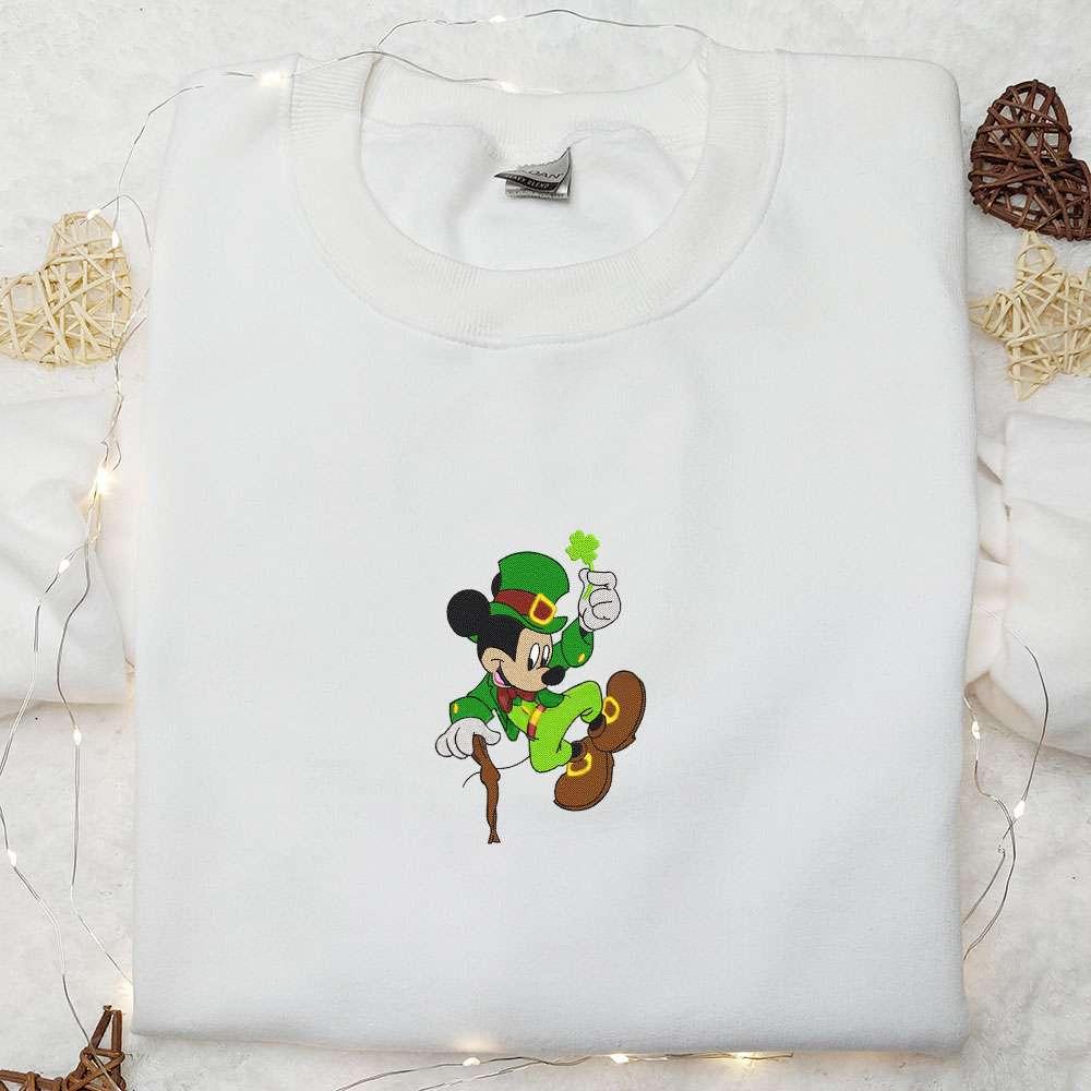 Mickey Leprechaun With Clover Embroidered Shirt Saint Patricks Day Embroidered Hoodie Best Holiday Gift Ideas