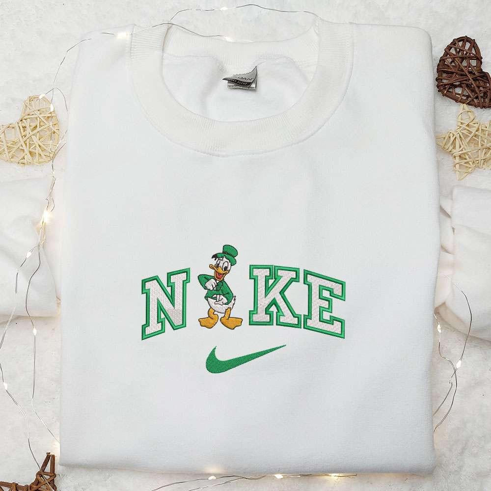 Donald Duck Saint Patrick x Nike Embroidered Shirt Disney Characters Embroidered Shirt Saint Patricks Day Embroidered Hoodie