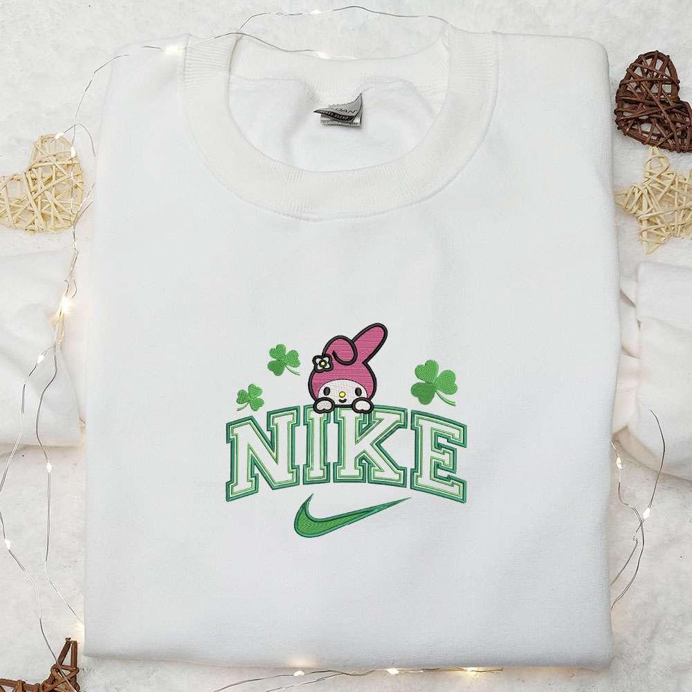 My Melody Shamrock x Nike Embroidered Shirt Anime Embroidered Hoodie Best Saint Patricks Day Gift Idea