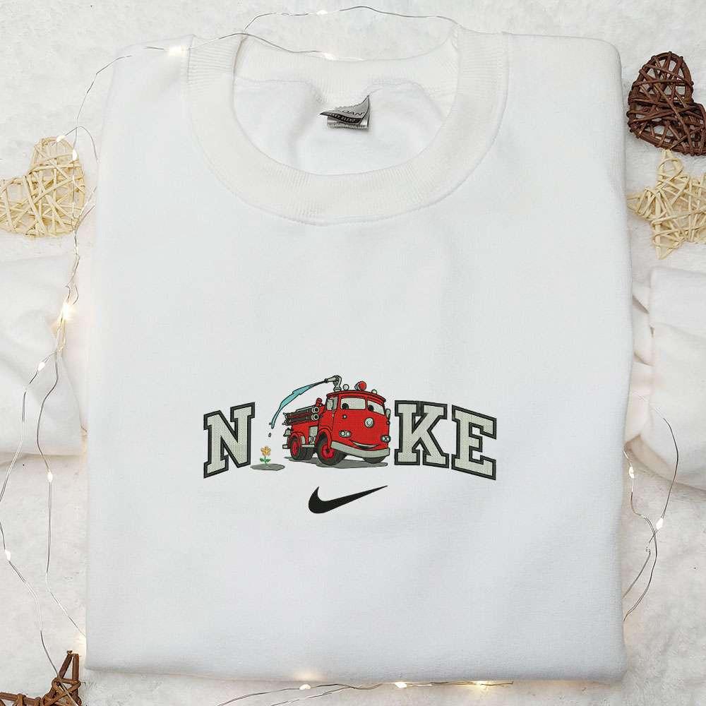 Nike x Red Firefighter Cars Embroidered Sweatshirt Disney Pixar Cars Embroidered Hoodie Custom Nike Embroidered T shirt