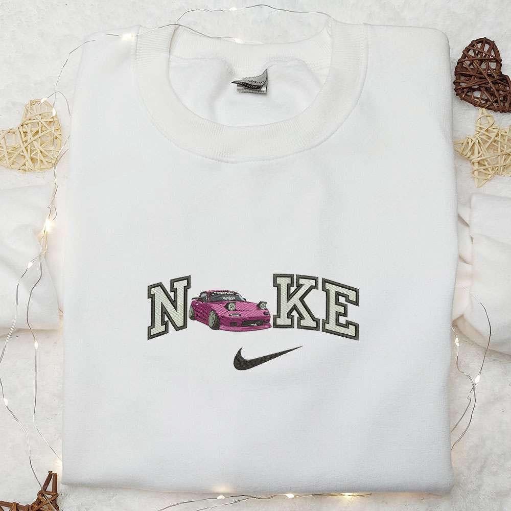 Nike x Pink Car Unique Embroidered Hoodie Transportation Embroidered Hoodie Nike Inspired Embroidered Hoodie