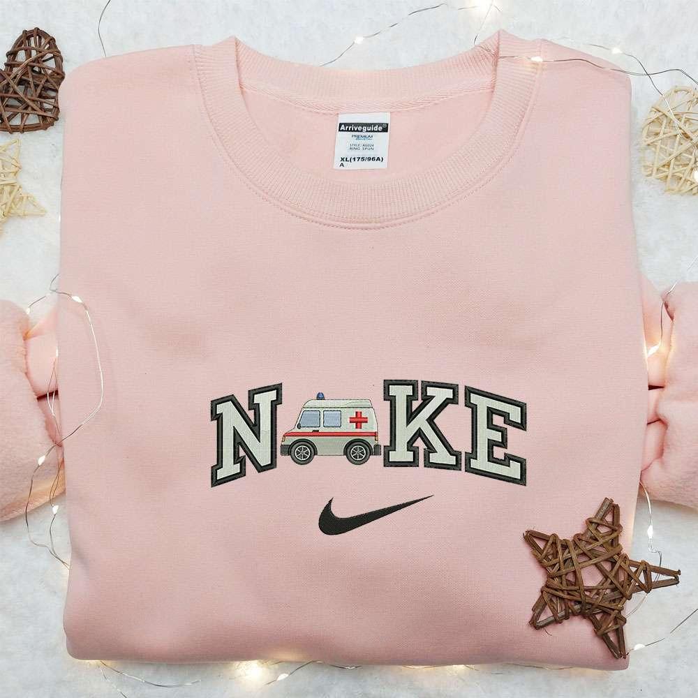 Ambulance Car x Nike Embroidered Shirt Transportations Embroidered Hoodie Nike Inspired Embroidered Sweatshirt