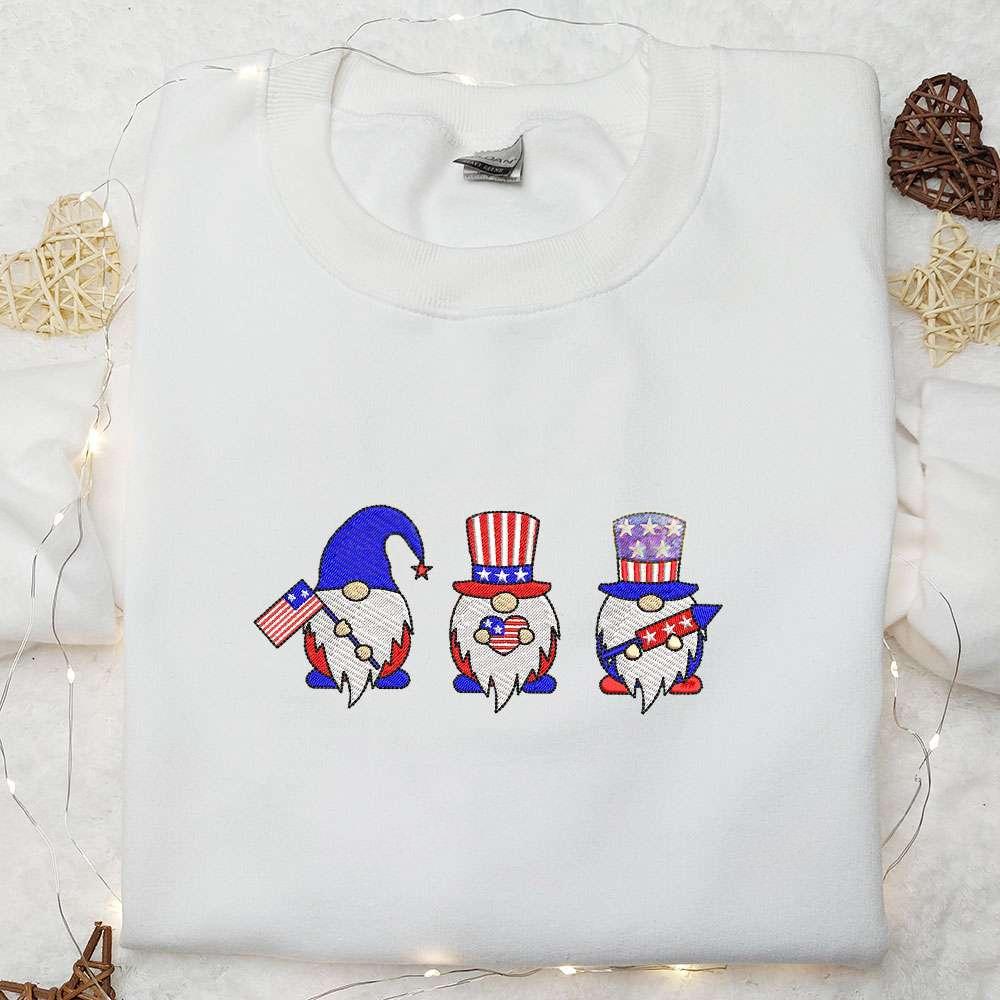 American Gnomes 4th of July Embroidered Shirt National Day Gifts Best Patriotic Shirts