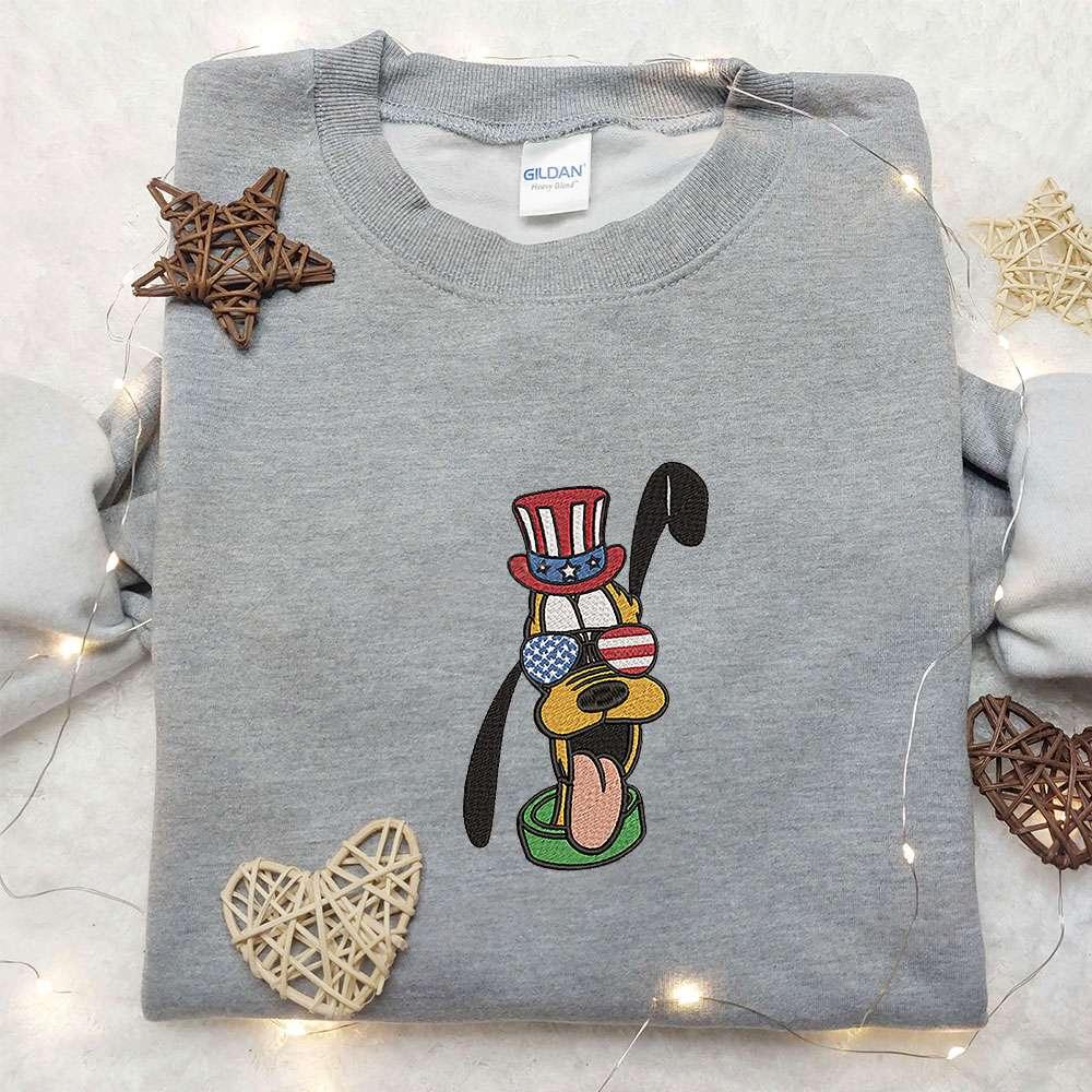 American Pluto with Glasses Embroidered Shirt Disney Embroidered Shirt National Day Gifts