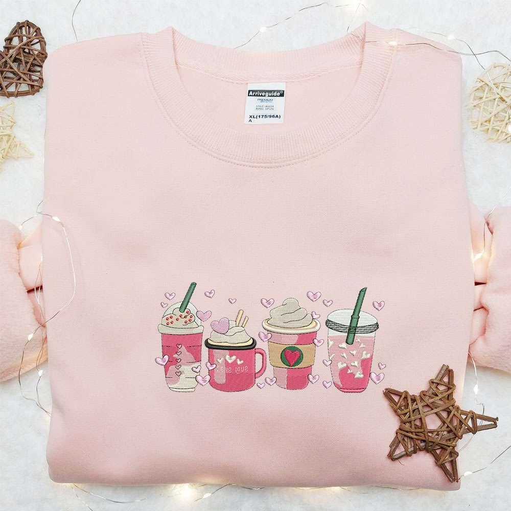 Ice Cream Pink Love Embroidered Hoodie Favorite Food And Drinks Embroidered Hoodie Valentines Day Embroidered Hoodie