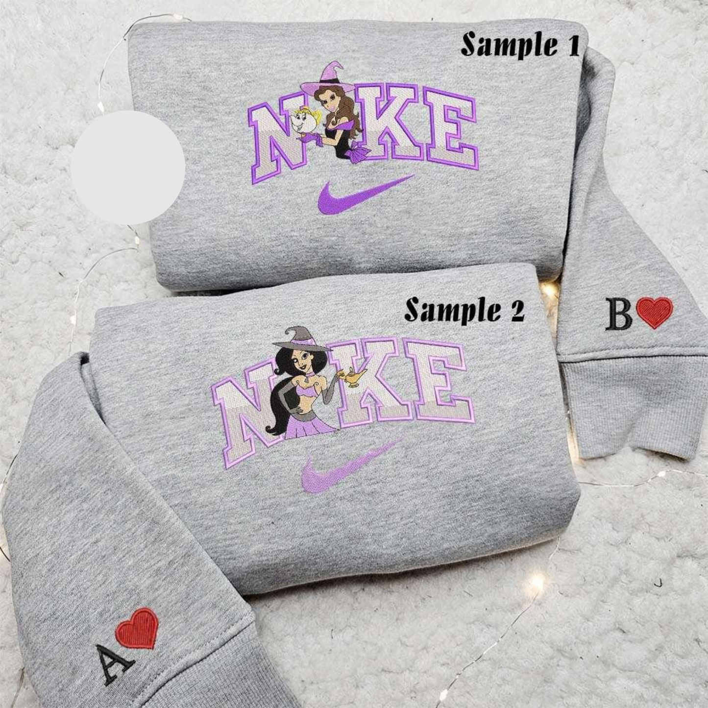 Belle And Jasmine Halloween Disney Princess Embroidered Couples Shirts