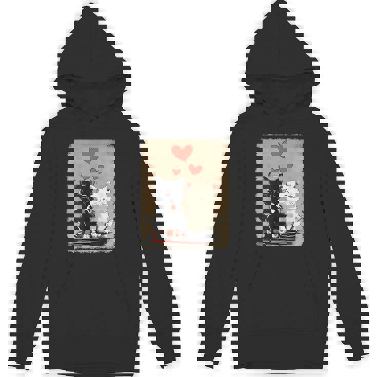 Kawaii Cat Couple Valentines Day Anime Cat Couple Heart Cat Unisex Hoodie