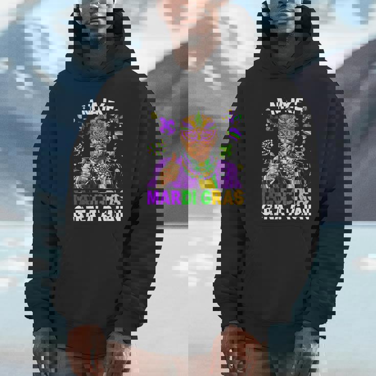 Make Mardi Gras Great Again Trump Beads Mask Feather Unisex Hoodie