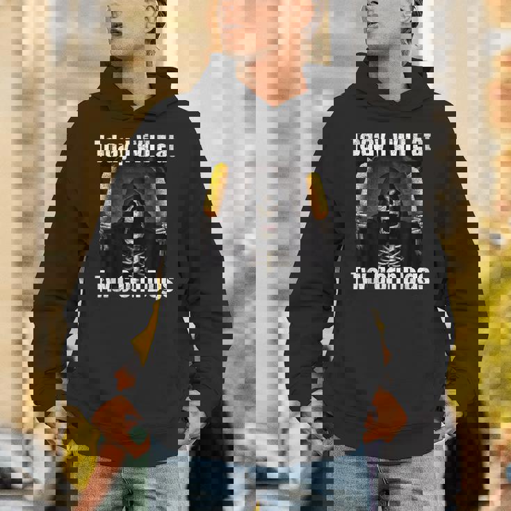 Today I Will Eat Two Corn Dogs Silly Skeleton Meme Unisex Hoodie