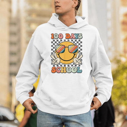 100 Days Of School 100Th Day Of School Smile Face Checkered Unisex Hoodie