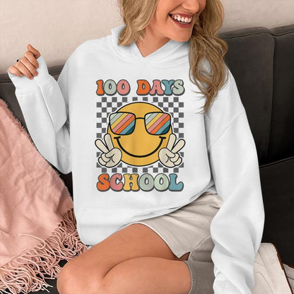 100 Days Of School 100Th Day Of School Smile Face Checkered Unisex Hoodie