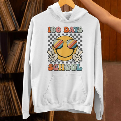 100 Days Of School 100Th Day Of School Smile Face Checkered Unisex Hoodie