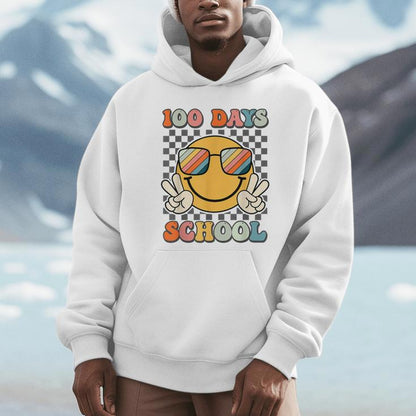 100 Days Of School 100Th Day Of School Smile Face Checkered Unisex Hoodie