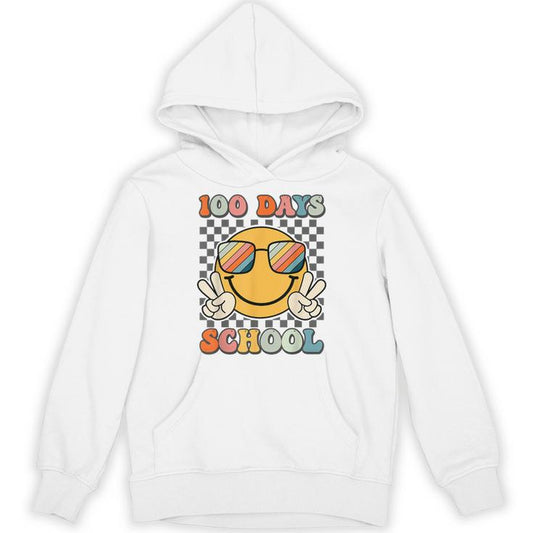 100 Days Of School 100Th Day Of School Smile Face Checkered Unisex Hoodie
