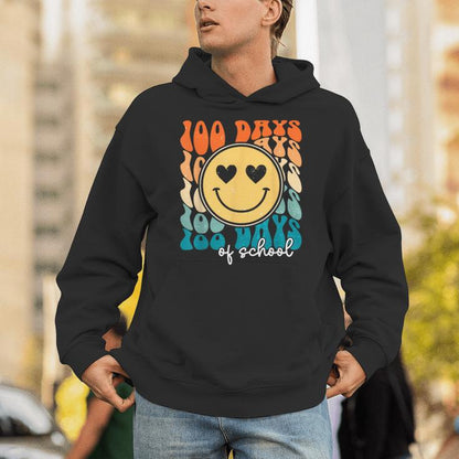 100 Days Of School 100Th Day Of School Vintage Smile Face Unisex Hoodie